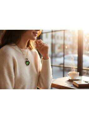 Sterling Silver 925 Heart Pendant Deep Green Faceted Glass Stone Ornate Vintage